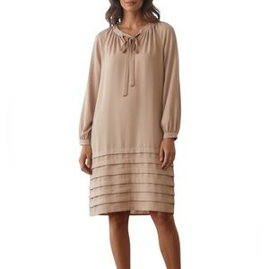 VTG I Magnin Old Money Straight Loose Fit Bow Pleated Zip Back Blush Pink Dress